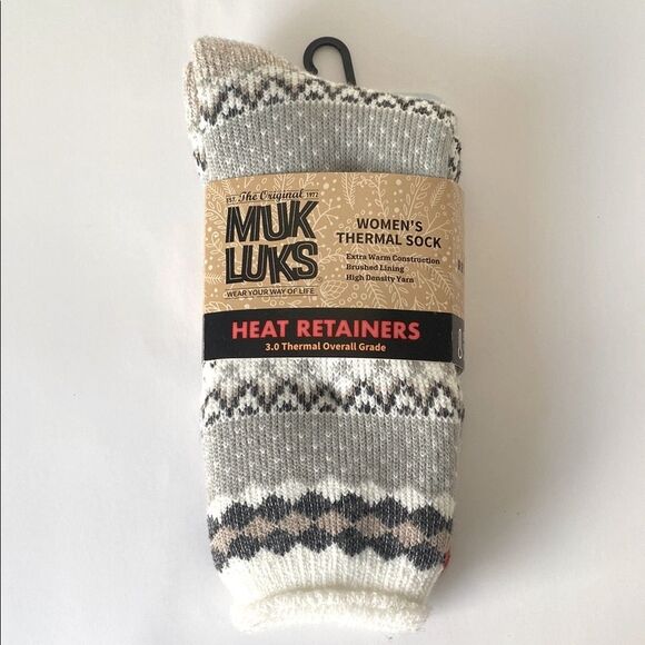 MUK LUKS Thermal Sock Nordic Pattern Heat Retainers Durable Outdoor Casual NWT - Picture 1 of 7